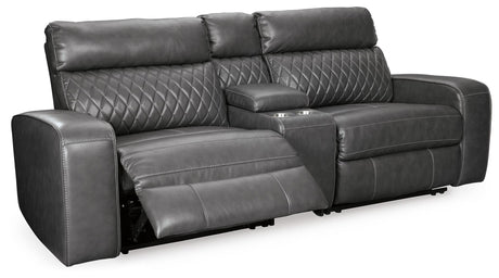 Samperstone Gray Faux Leather 3-Piece Power Reclining Sectional Loveseat - image 2