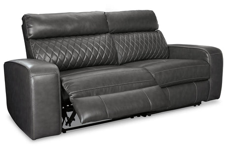 Samperstone Gray 2-Piece Power Reclining Sectional sofa angled view
