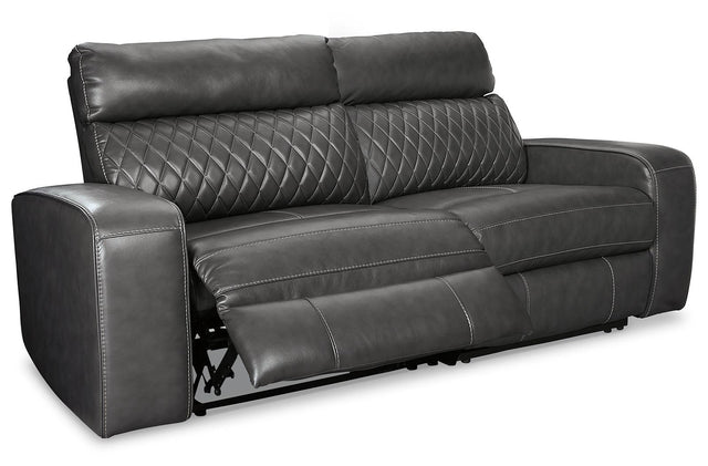 Samperstone Gray 2-Piece Power Reclining Sectional sofa angled view