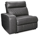 Samperstone Gray Faux Leather 2-Piece Power Reclining Sectional Loveseat - image 2