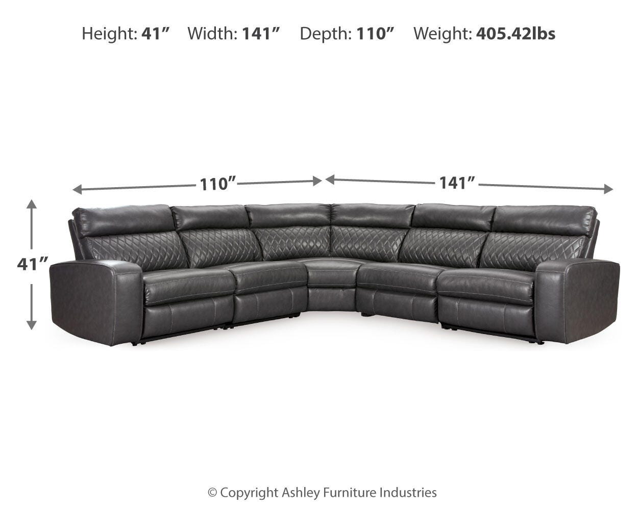 Samperstone Gray Faux Leather 5-Piece Power Reclining Sectional - image 4