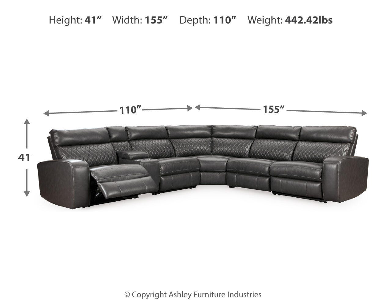 Samperstone Gray Faux Leather 6-Piece Power Reclining Sectional - image 4