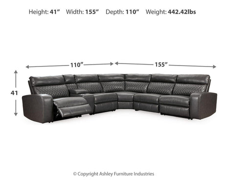 Samperstone Gray Faux Leather 6-Piece Power Reclining Sectional - image 4