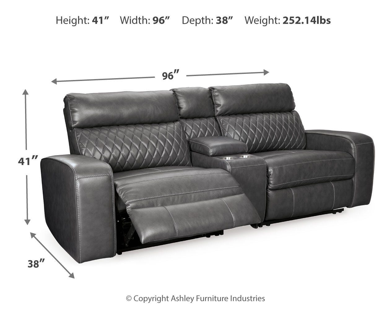 Samperstone Gray Faux Leather 3-Piece Power Reclining Sectional Loveseat - image 4