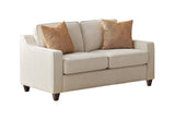 Side view of Christine loveseat with sloped track arms and dark brown legs