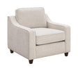 Christine beige upholstered cushion back accent chair front view