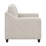 Closeup of beige woven chenille upholstery on Christine chair