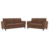 Side view of Selma 2-piece velvet sofa set showing crescent arm design