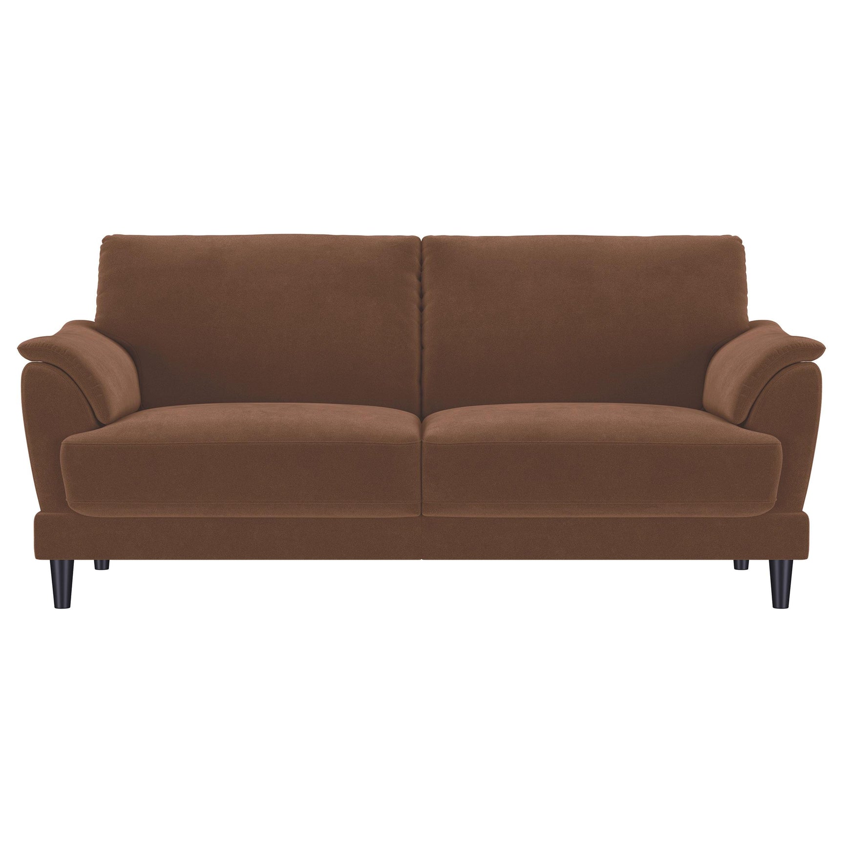 Main angle of Selma loveseat in rust velvet fabric
