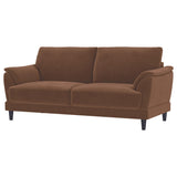 Front view of Selma crescent arm sofa in rust velvet