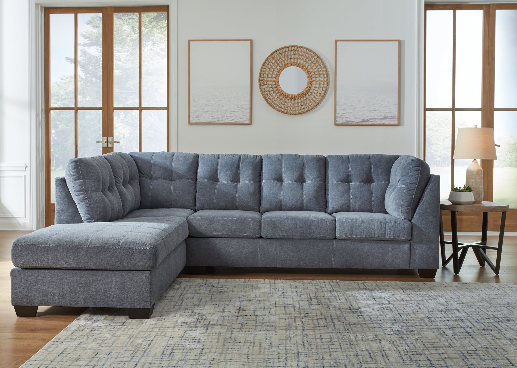Room setting showing Marleton Denim Microfiber Sectional Sofa with Chaise