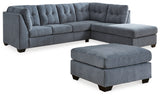 side view of Marleton Denim 2-Piece Sectional Sofa with Ottoman