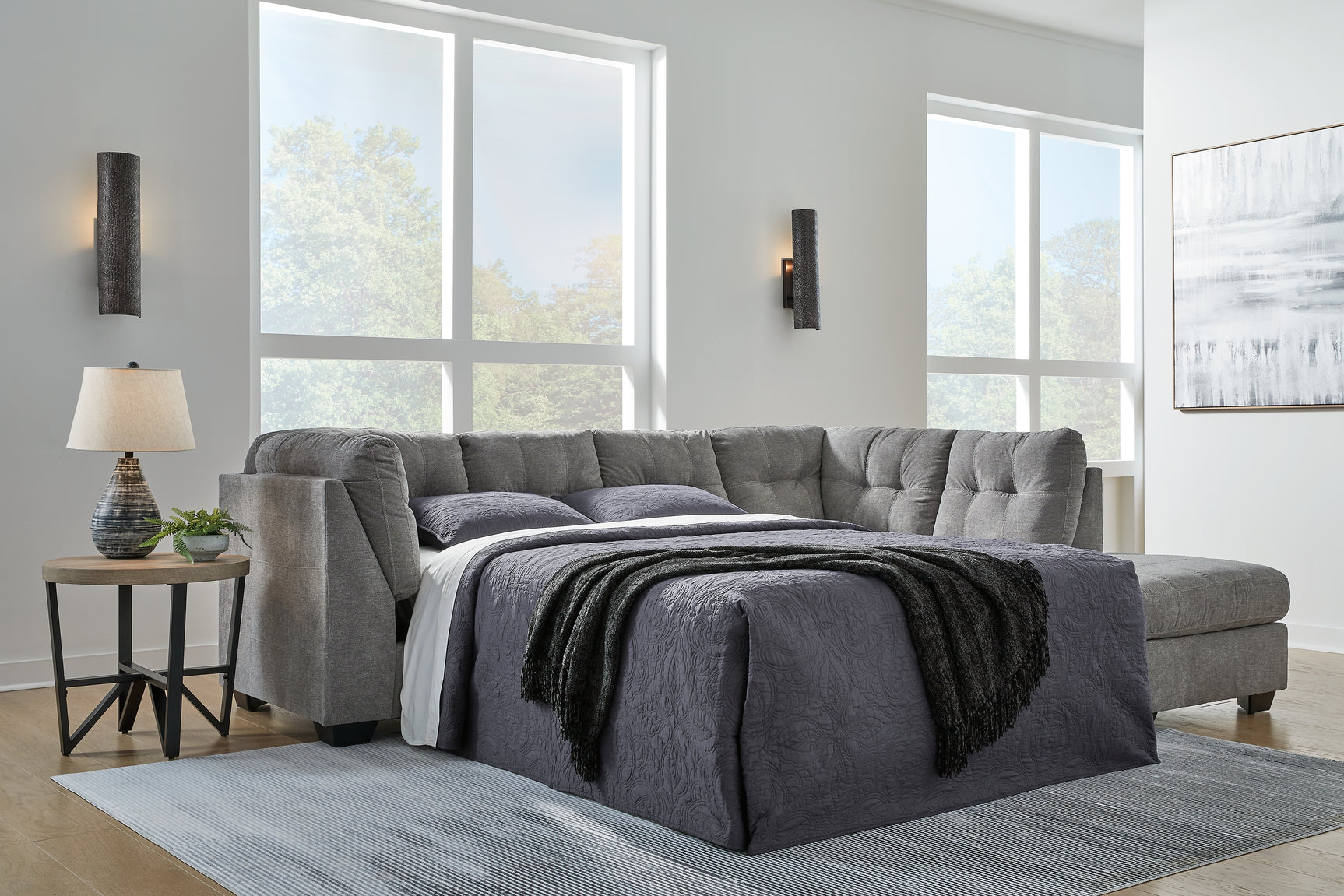 Room perspective with Marleton Gray Sectional and Ottoman
