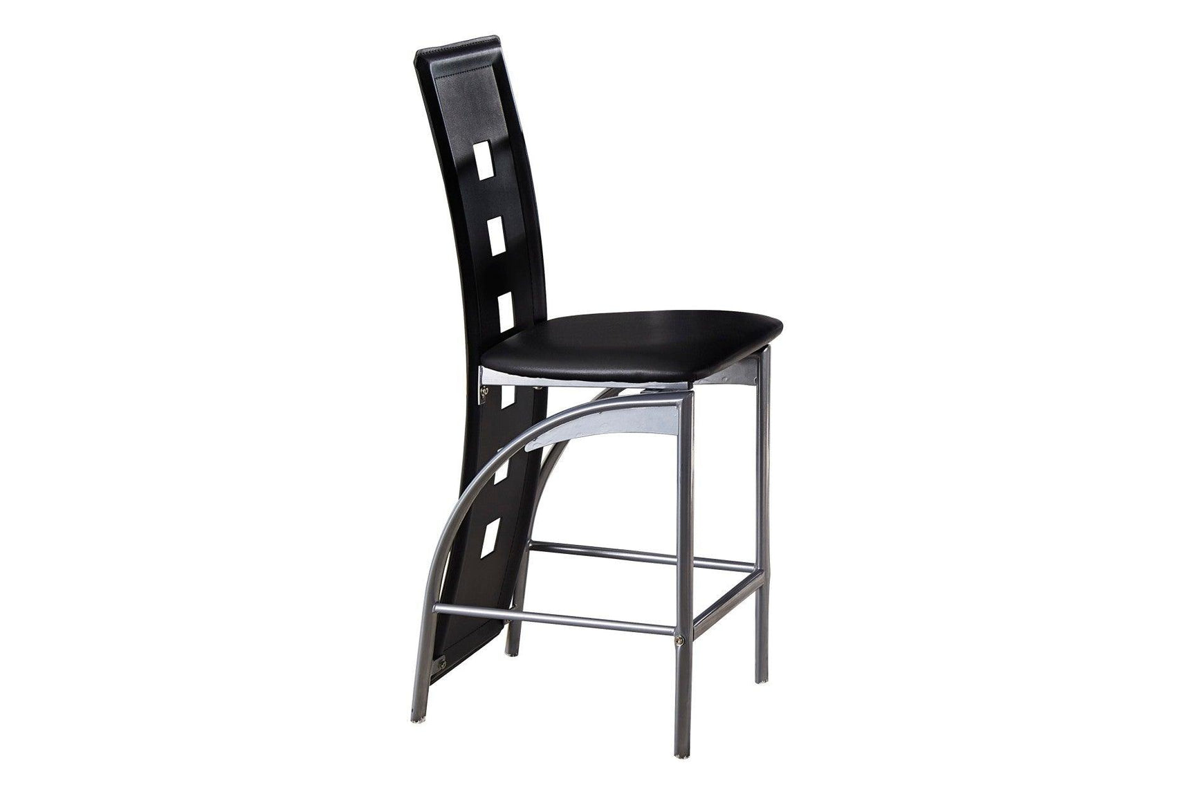 Side angle of Sona black faux leather upholstered square glass top counter height dining set