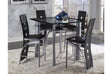 Front view of Sona black faux leather upholstered square glass top counter height dining set