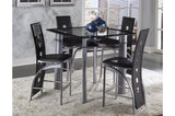 Front view of Sona black faux leather upholstered square glass top counter height dining set