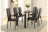 Room view showing Florian Glass Top Dining Set with black upholstered chairs
