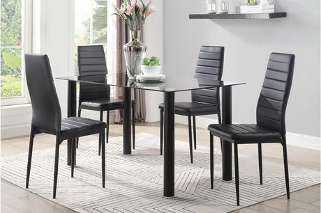 Florian Black Faux Leather Glass Top Rectangular Dining Set main view