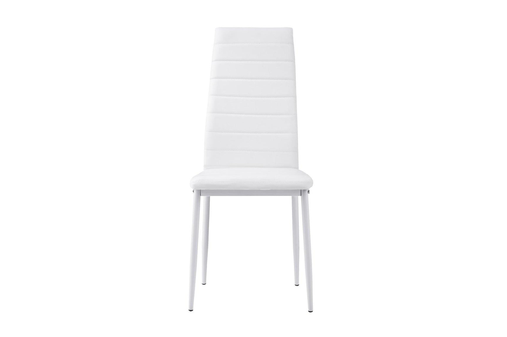 front detail of dining chair upholstery and metal frame