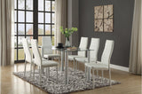 room view of Florian White Faux Leather Glass Top Rectangular Dining Set in dining area