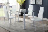 main view of Florian White Faux Leather Glass Top Rectangular Dining Set dining table and chairs