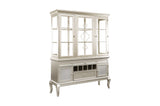 Front angle of dining table and chairs in silver finish