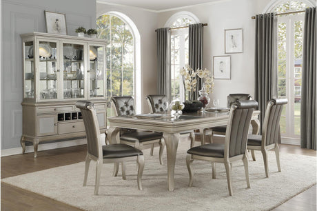 Main view of Crawford silver faux leather tufted rectangular dining room set