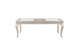 Front detail of rectangular silver dining table