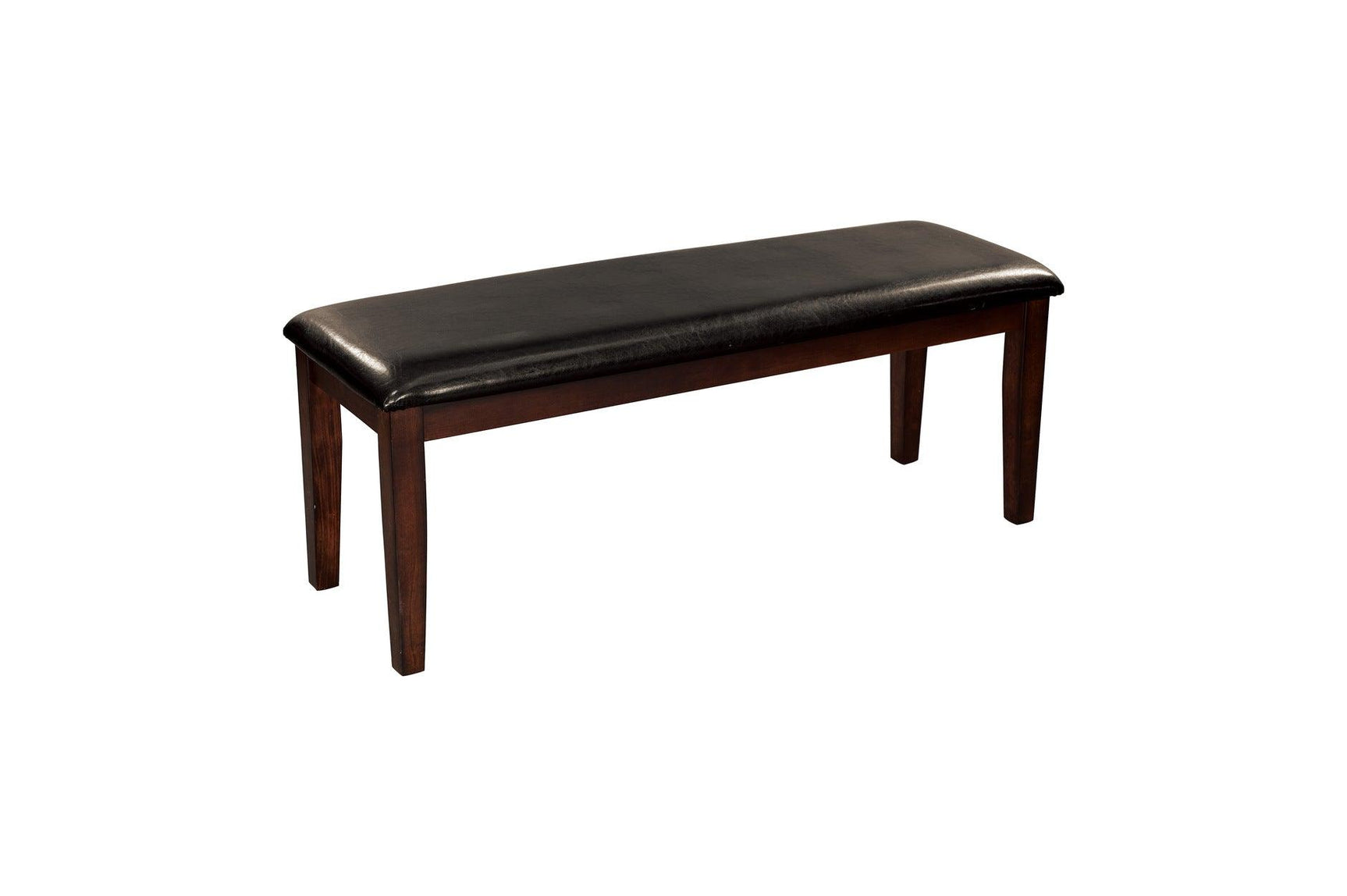 Dining chair side profile with faux leather upholstery
