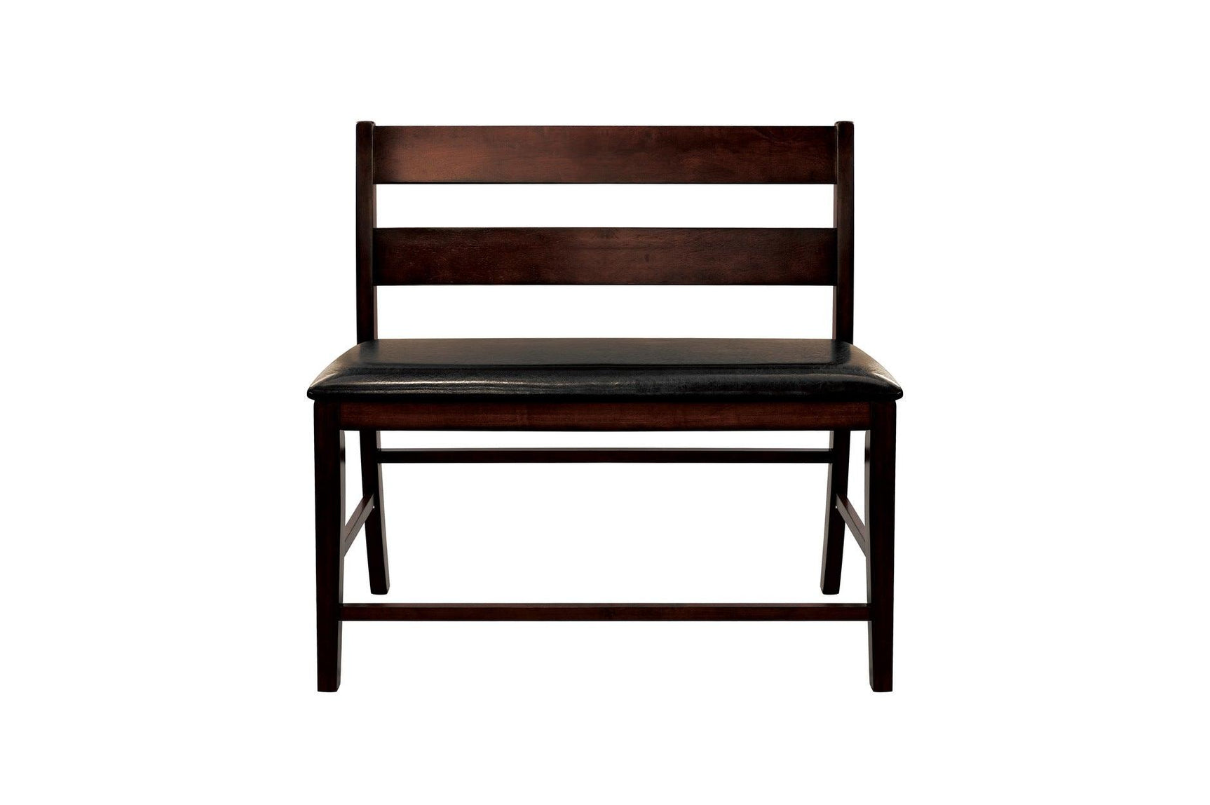 Mantello dining room set with rectangular solid wood table and dark brown faux leather seats