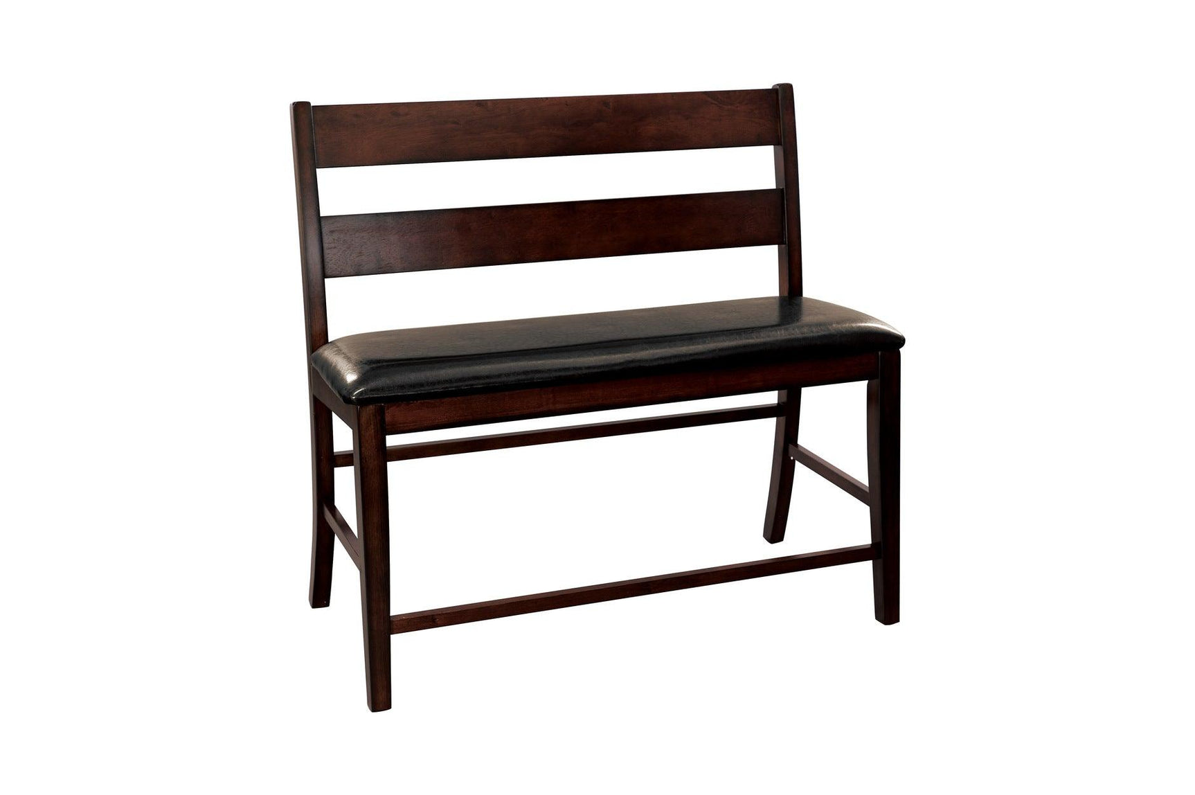 Mantello dining room set with rectangular solid wood table and dark brown faux leather seats
