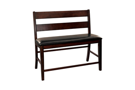 Mantello dining room set with rectangular solid wood table and dark brown faux leather seats