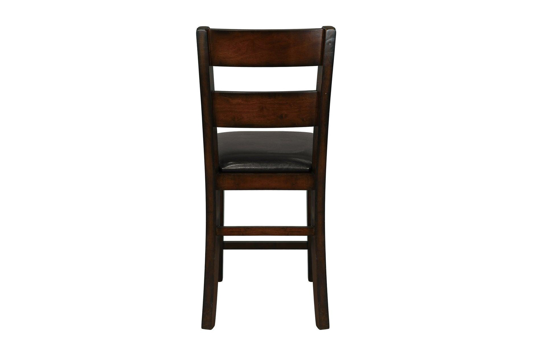 Mantello dining room set with rectangular solid wood table and dark brown faux leather seats