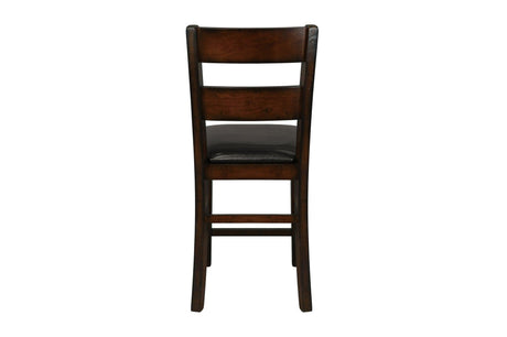 Mantello dining room set with rectangular solid wood table and dark brown faux leather seats