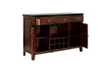 Mantello dining room set with rectangular solid wood table and dark brown faux leather seats