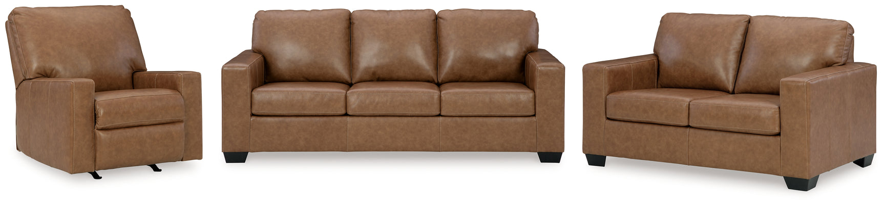 Caramel loveseat angled view