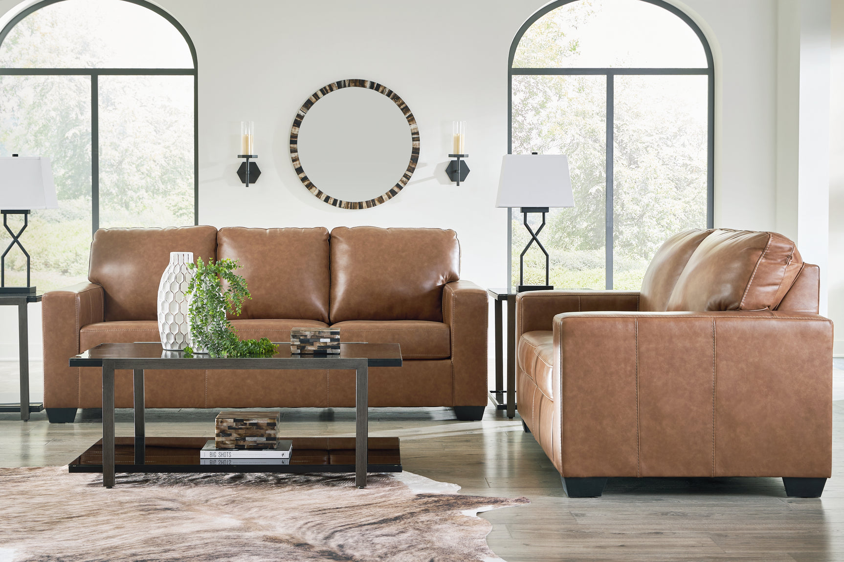 Bolsena Caramel Sofa and Loveseat set ambient view