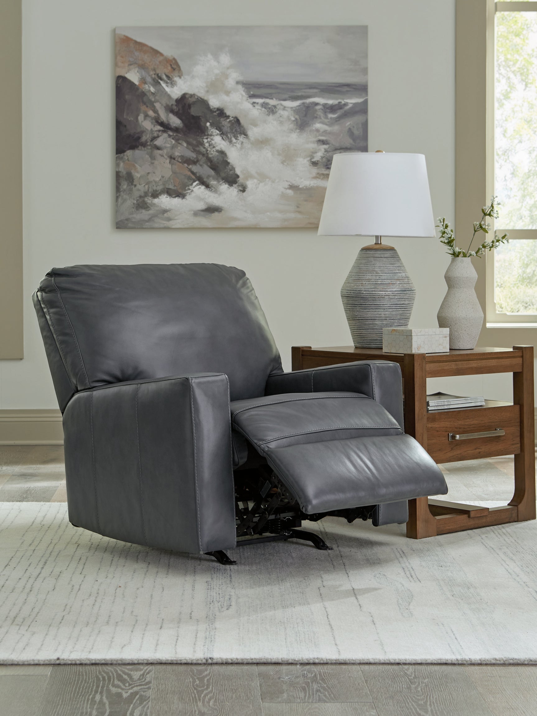 Reclined position from side of Bolsena Admiral Leather Recliner chair