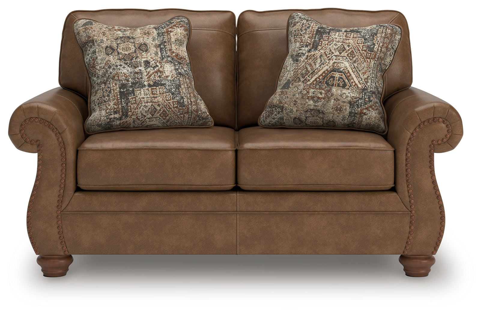 Chasemore Loveseat side angle showing turned legs and plush cushions