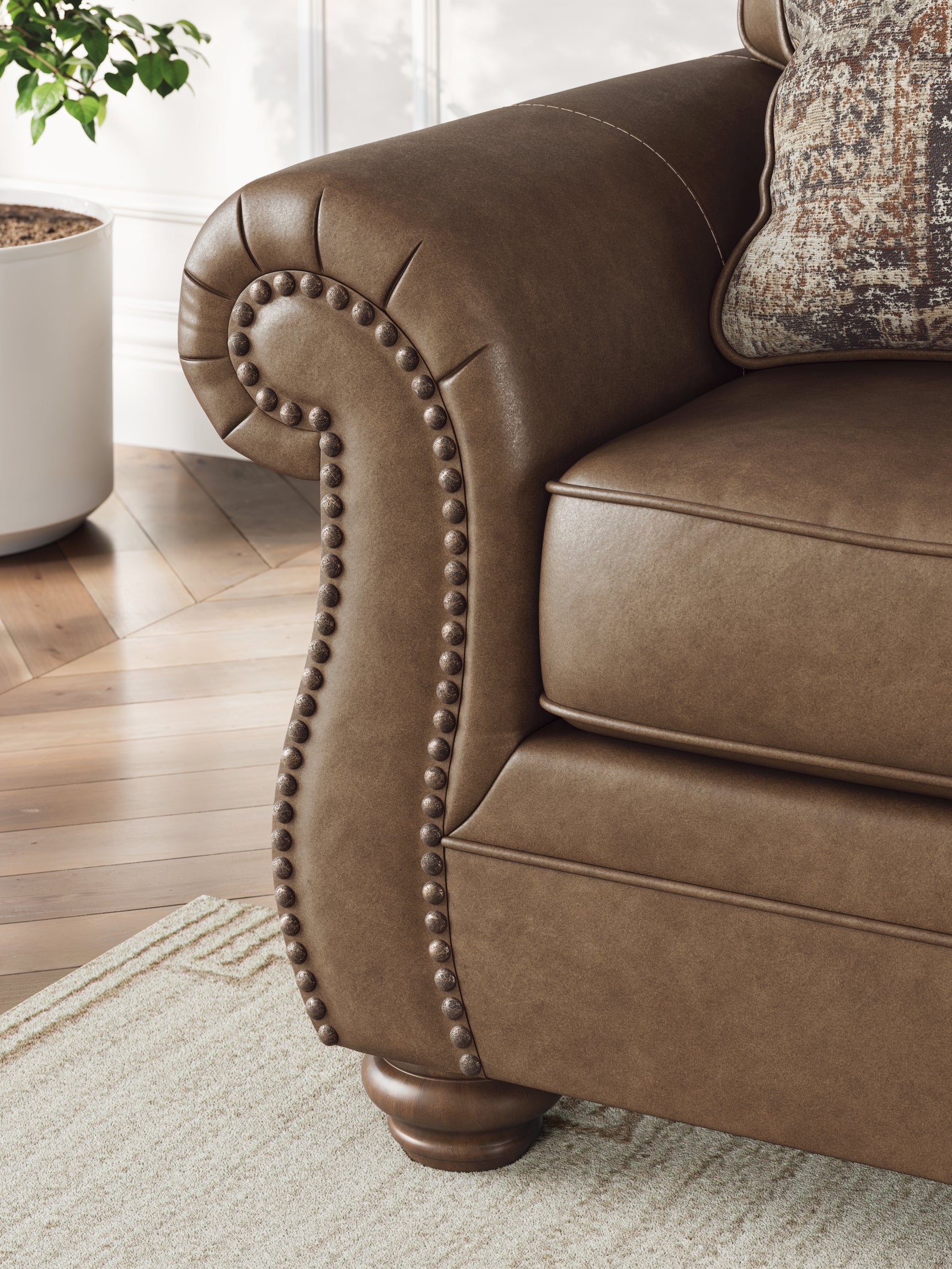 Chasemore Earth Faux Leather Sofa close-up detail