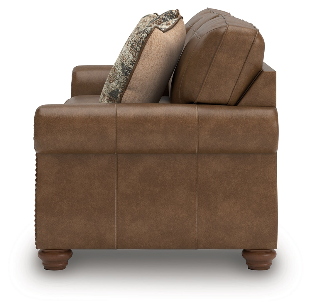 Chasemore Earth Faux Leather Sofa side alternate detail