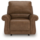 Reclining view of Chasemore Earth Faux Leather Swivel Glider Recliner