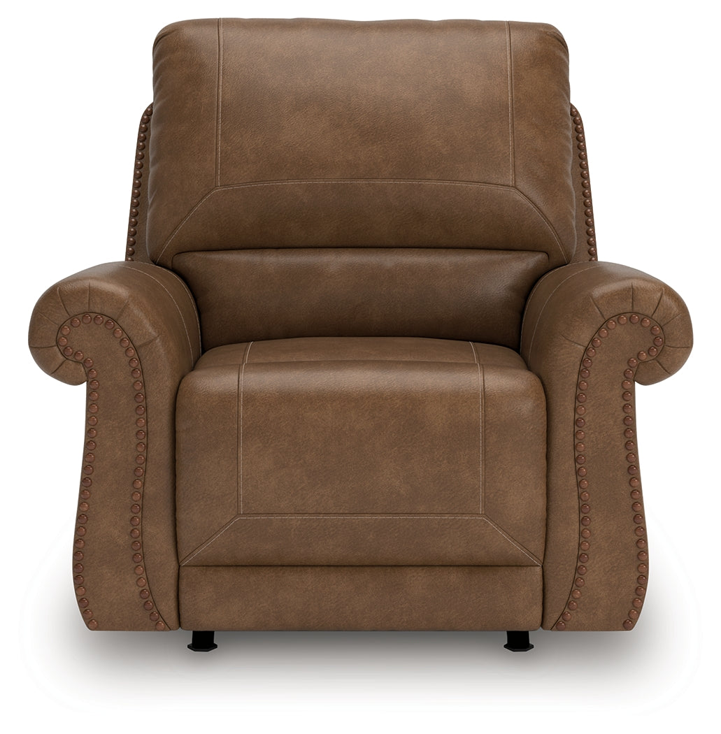 Reclining view of Chasemore Earth Faux Leather Swivel Glider Recliner