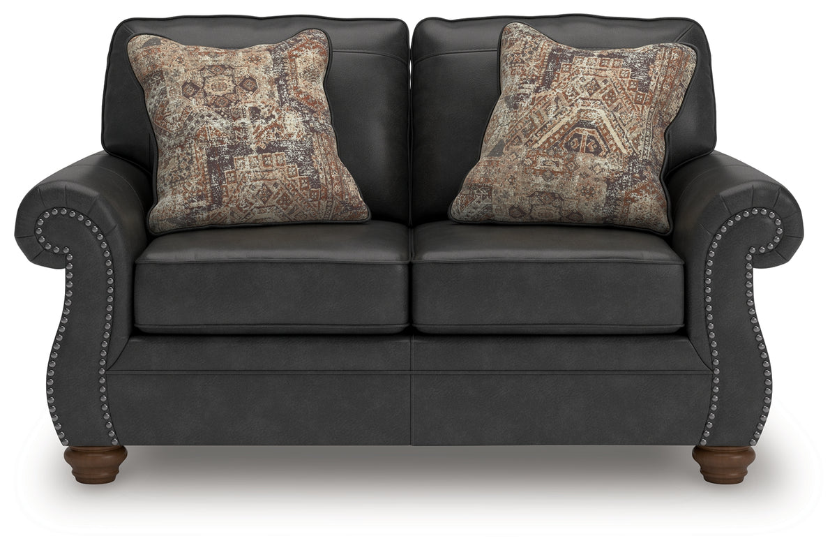 Chasemore Granite Faux Leather Loveseat head-on front view