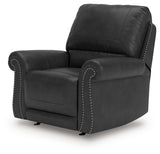 Chasemore Granite Faux Leather Swivel Glider Recliner side angle view