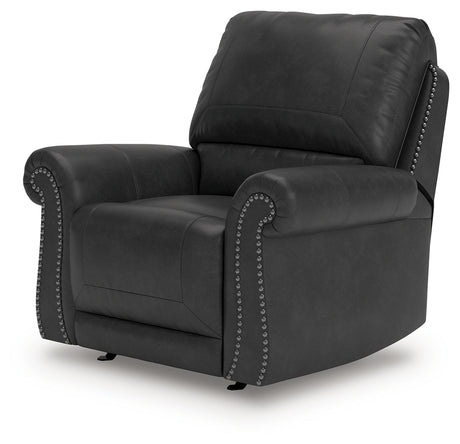 Chasemore Granite Faux Leather Swivel Glider Recliner side angle view