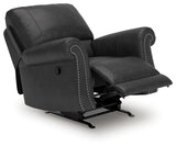Reclining position of Chasemore Granite Faux Leather Swivel Glider Recliner
