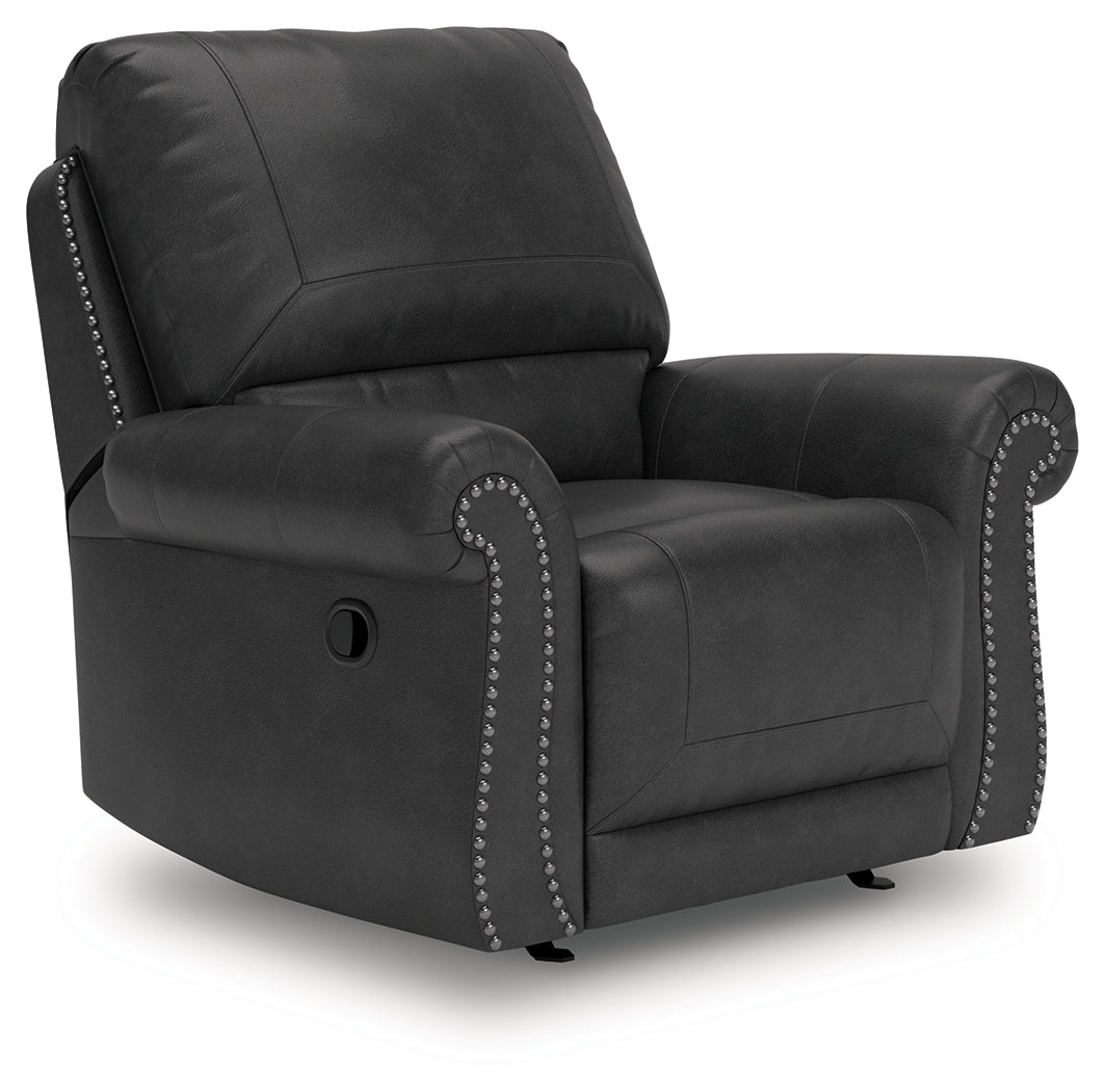 Chasemore Granite Faux Leather Swivel Glider Recliner front angle view