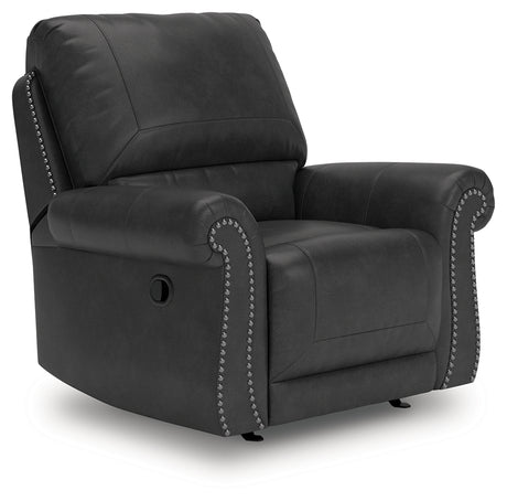 Chasemore Granite Faux Leather Swivel Glider Recliner front angle view