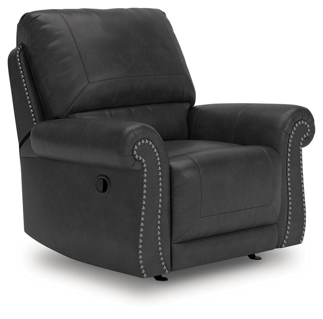 Chasemore Granite Faux Leather Swivel Glider Recliner front angle view